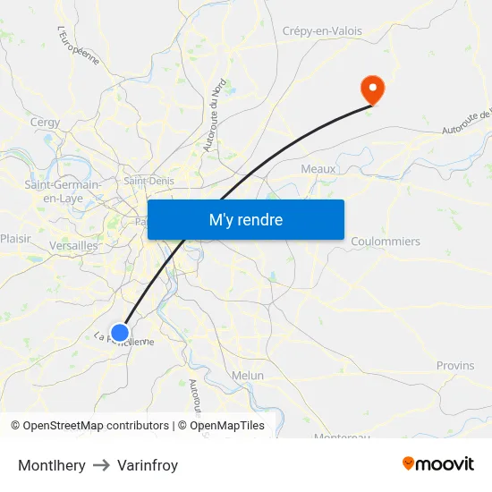 Montlhery to Varinfroy map