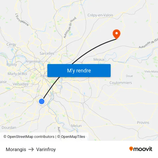 Morangis to Varinfroy map