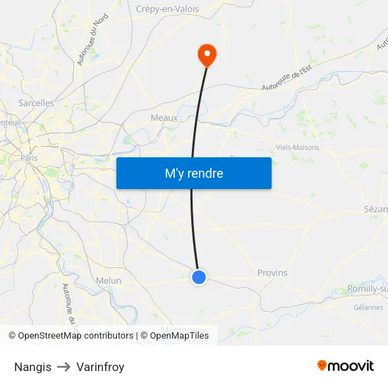 Nangis to Varinfroy map