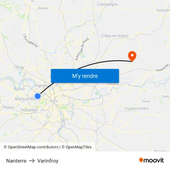Nanterre to Varinfroy map