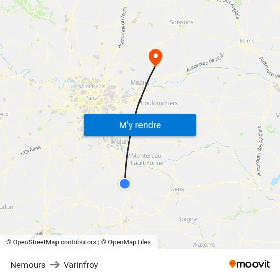 Nemours to Varinfroy map