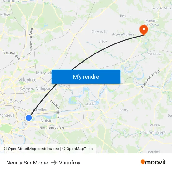 Neuilly-Sur-Marne to Varinfroy map