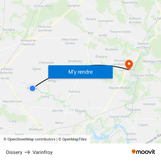 Oissery to Varinfroy map