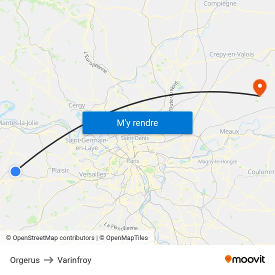 Orgerus to Varinfroy map