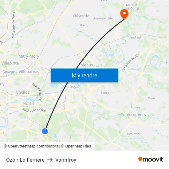 Ozoir-La-Ferriere to Varinfroy map