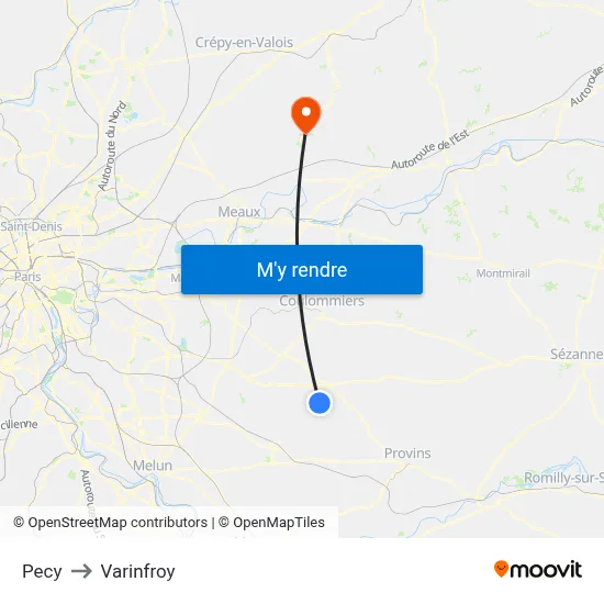 Pecy to Varinfroy map