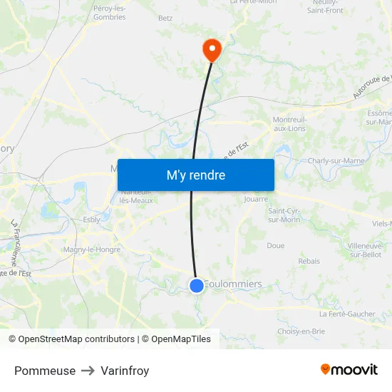 Pommeuse to Varinfroy map
