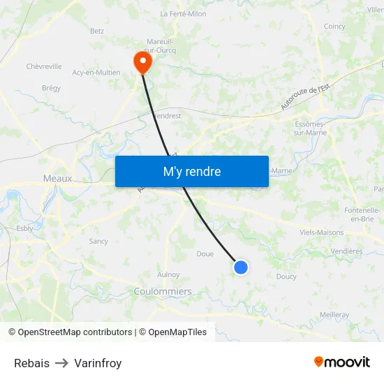 Rebais to Varinfroy map