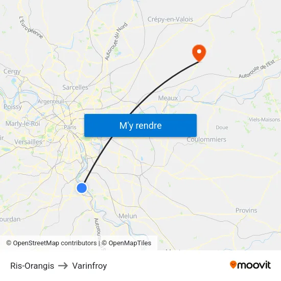 Ris-Orangis to Varinfroy map