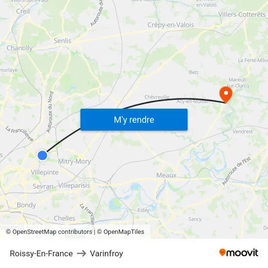 Roissy-En-France to Varinfroy map