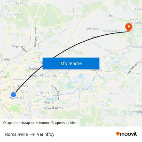 Romainville to Varinfroy map