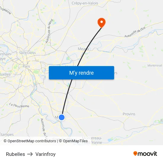 Rubelles to Varinfroy map