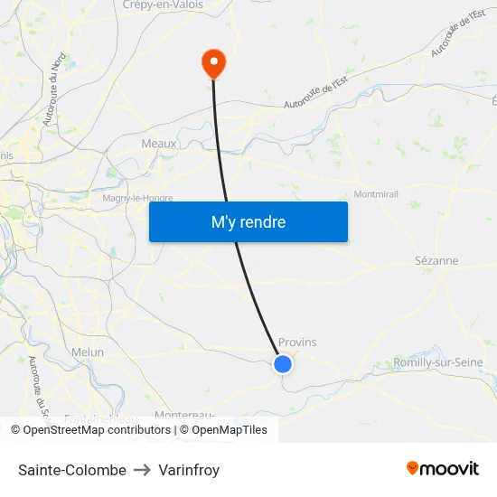 Sainte-Colombe to Varinfroy map