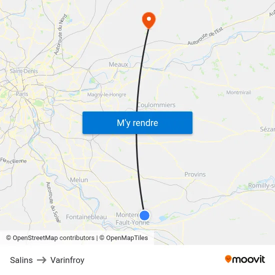 Salins to Varinfroy map