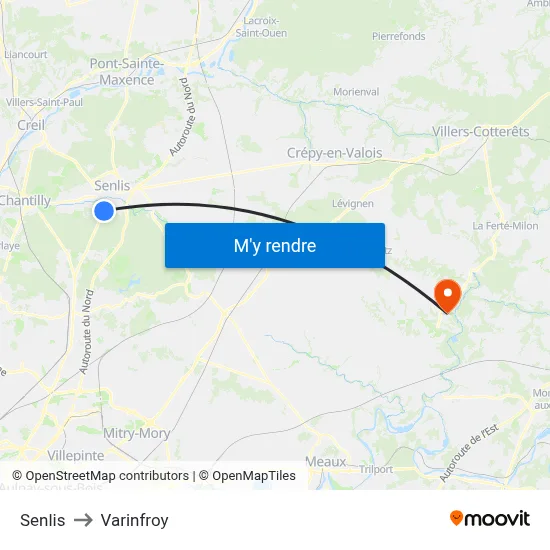 Senlis to Varinfroy map