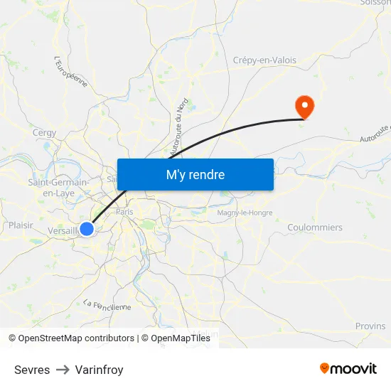 Sevres to Varinfroy map