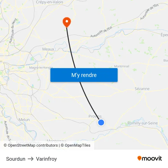 Sourdun to Varinfroy map