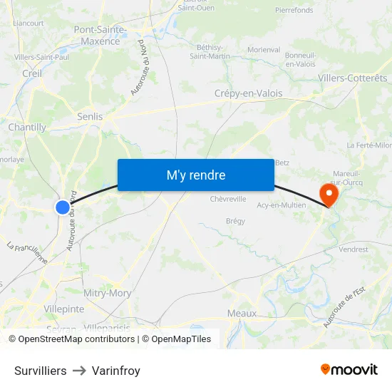 Survilliers to Varinfroy map