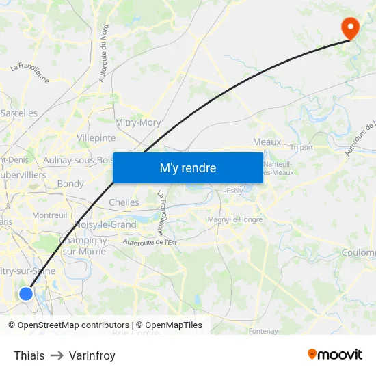 Thiais to Varinfroy map