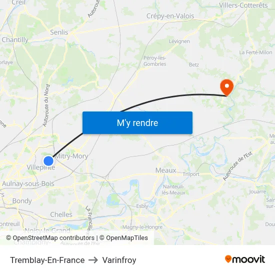 Tremblay-En-France to Varinfroy map