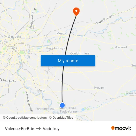 Valence-En-Brie to Varinfroy map