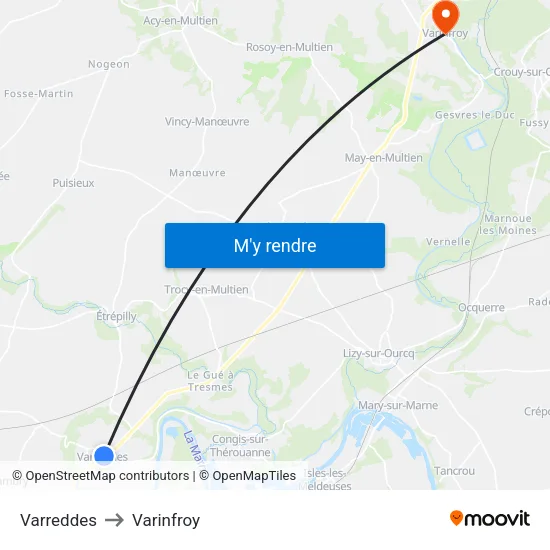 Varreddes to Varinfroy map