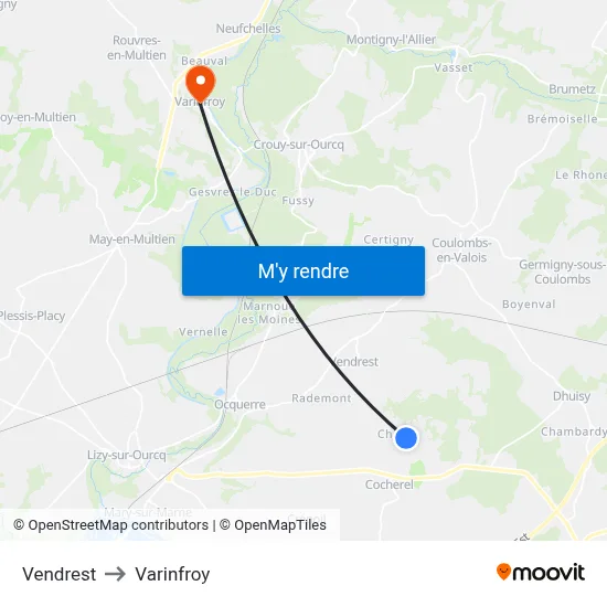 Vendrest to Varinfroy map