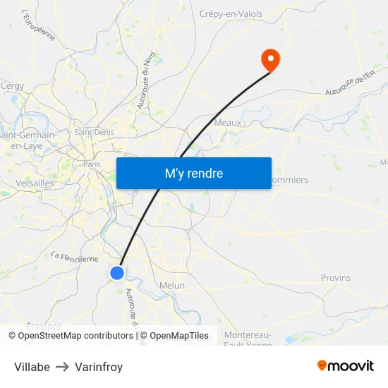 Villabe to Varinfroy map