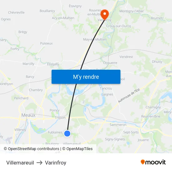 Villemareuil to Varinfroy map