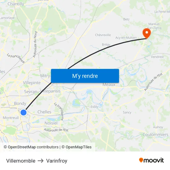 Villemomble to Varinfroy map