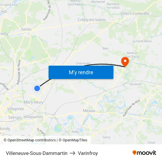 Villeneuve-Sous-Dammartin to Varinfroy map