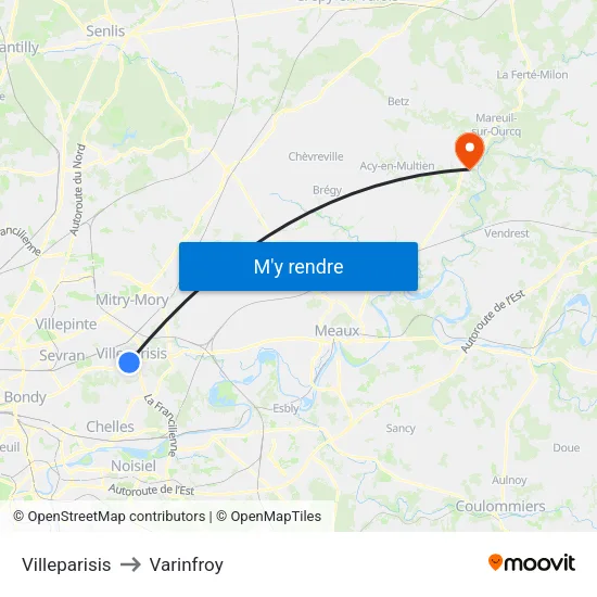 Villeparisis to Varinfroy map