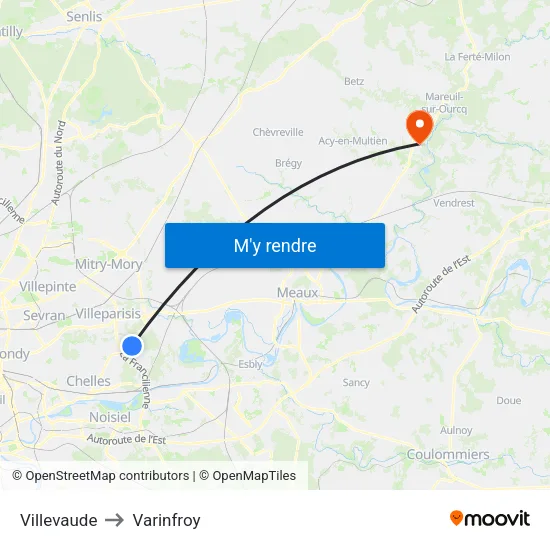 Villevaude to Varinfroy map