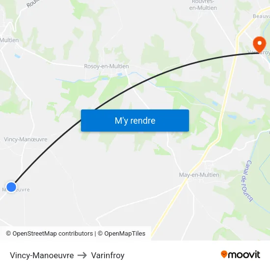 Vincy-Manoeuvre to Varinfroy map
