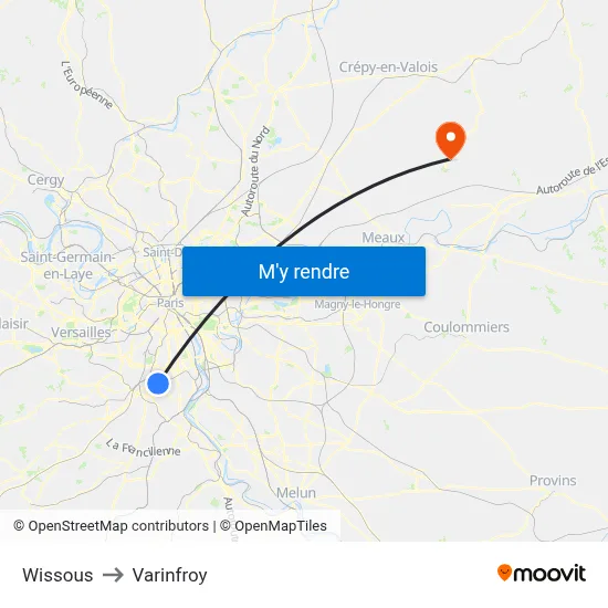 Wissous to Varinfroy map