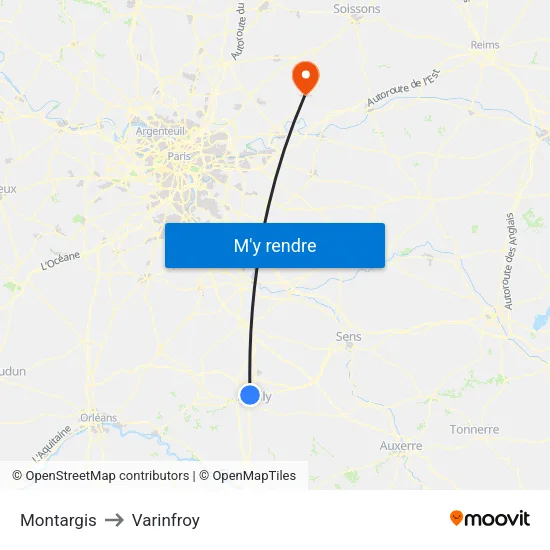Montargis to Varinfroy map