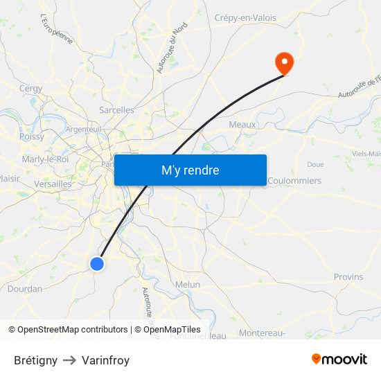 Brétigny to Varinfroy map