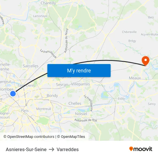 Asnieres-Sur-Seine to Varreddes map