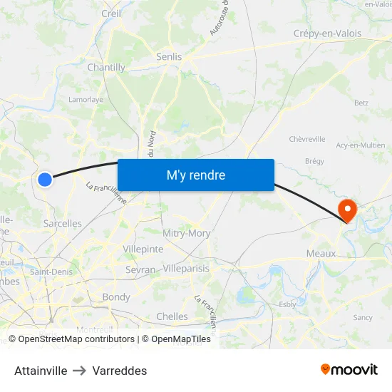 Attainville to Varreddes map
