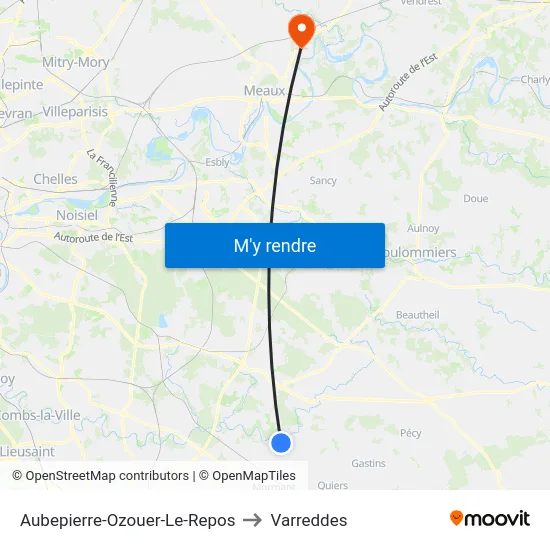 Aubepierre-Ozouer-Le-Repos to Varreddes map