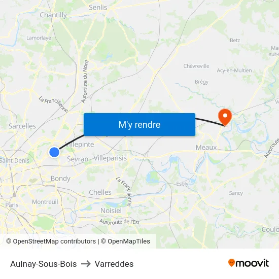Aulnay-Sous-Bois to Varreddes map