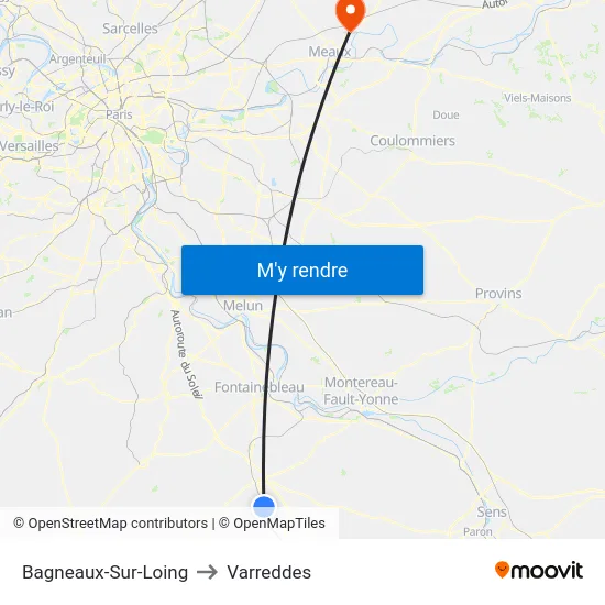 Bagneaux-Sur-Loing to Varreddes map