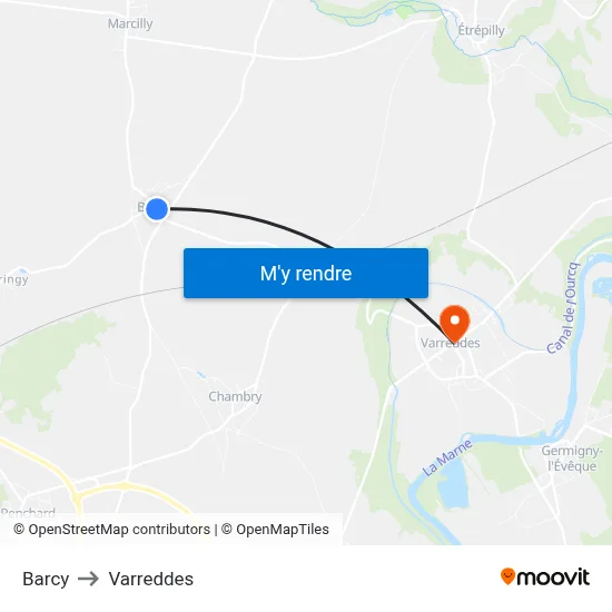 Barcy to Varreddes map