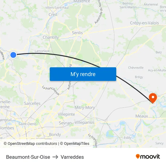 Beaumont-Sur-Oise to Varreddes map