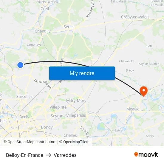 Belloy-En-France to Varreddes map
