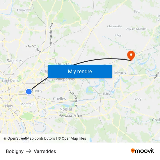 Bobigny to Varreddes map