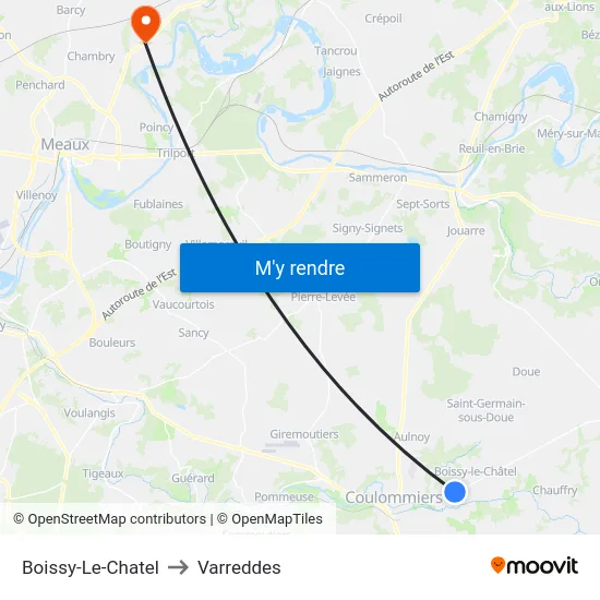 Boissy-Le-Chatel to Varreddes map