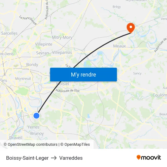 Boissy-Saint-Leger to Varreddes map
