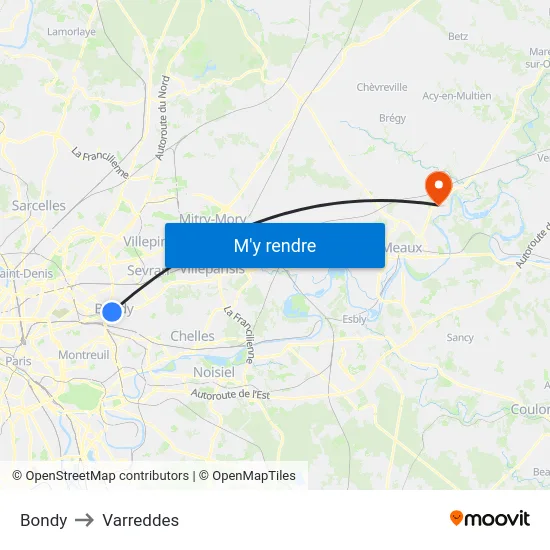 Bondy to Varreddes map