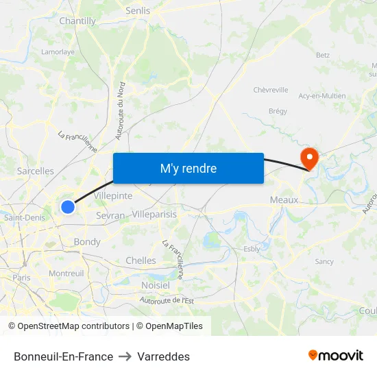 Bonneuil-En-France to Varreddes map
